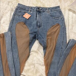 Blue Jeans with Tan Mesh Panels